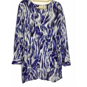 Chicos Watercolor Chiffon Blue Blouse Top Tunic
